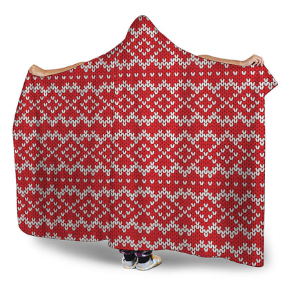 Geometric Knitted Pattern Print Hooded Blanket