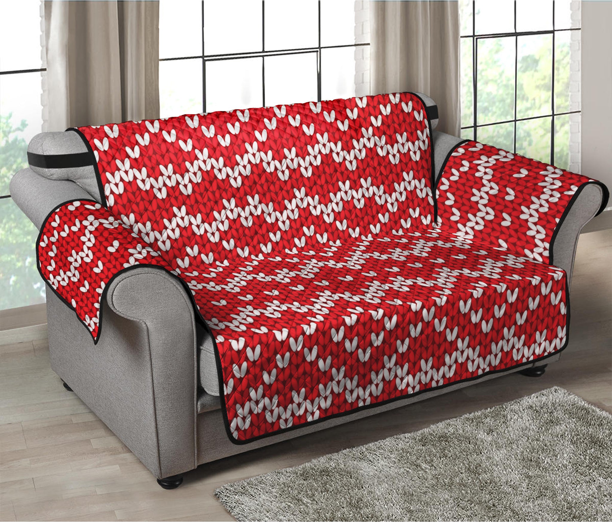 Geometric Knitted Pattern Print Loveseat Protector