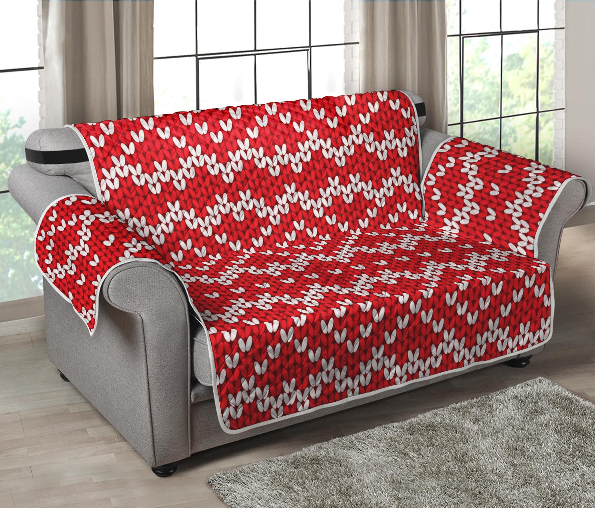 Geometric Knitted Pattern Print Loveseat Protector