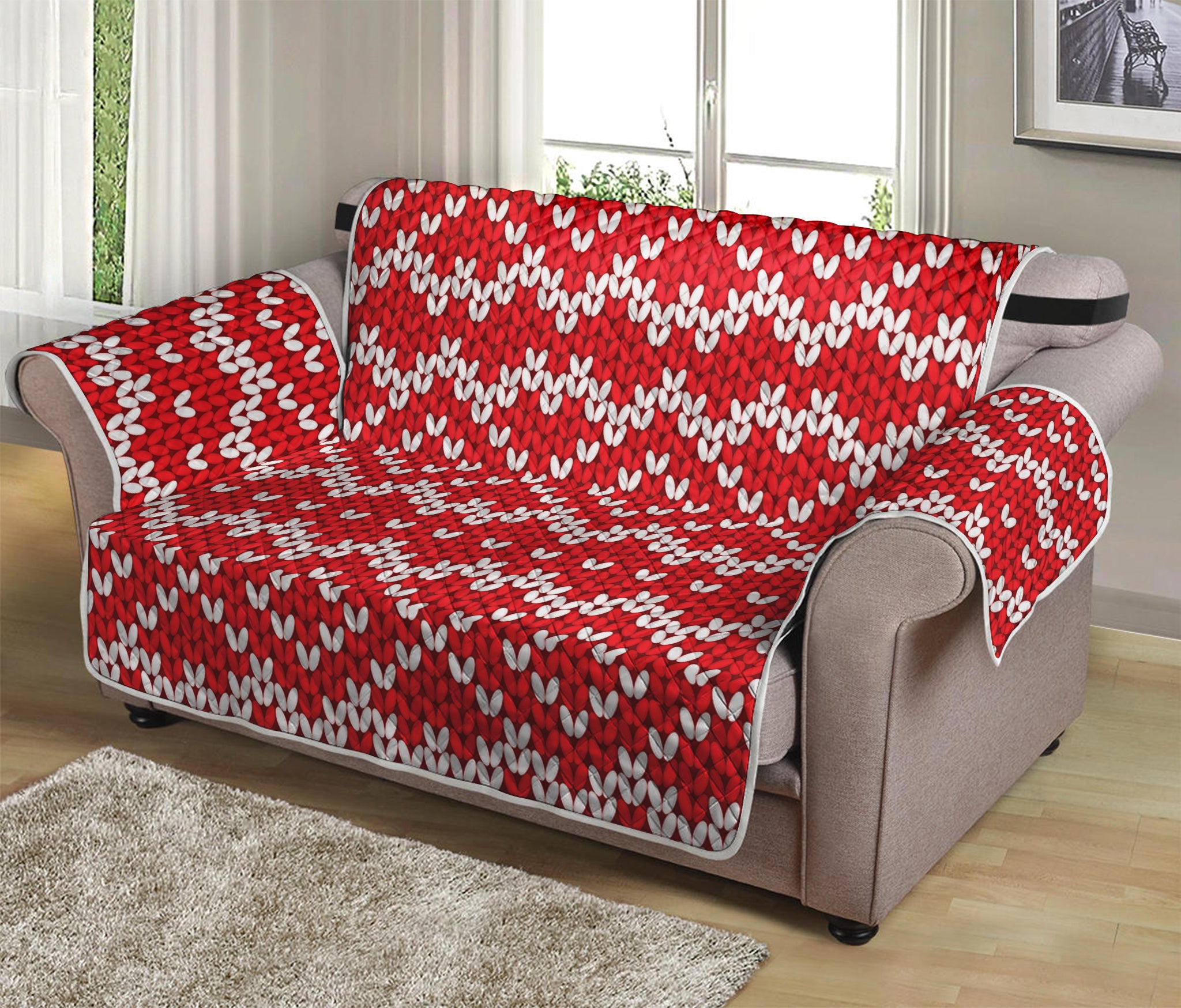 Geometric Knitted Pattern Print Loveseat Protector