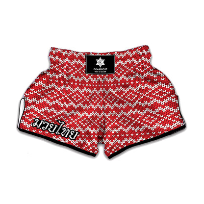 Geometric Knitted Pattern Print Muay Thai Boxing Shorts