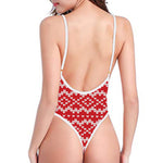 Geometric Knitted Pattern Print One Piece High Cut Swimsuit