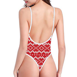 Geometric Knitted Pattern Print One Piece High Cut Swimsuit