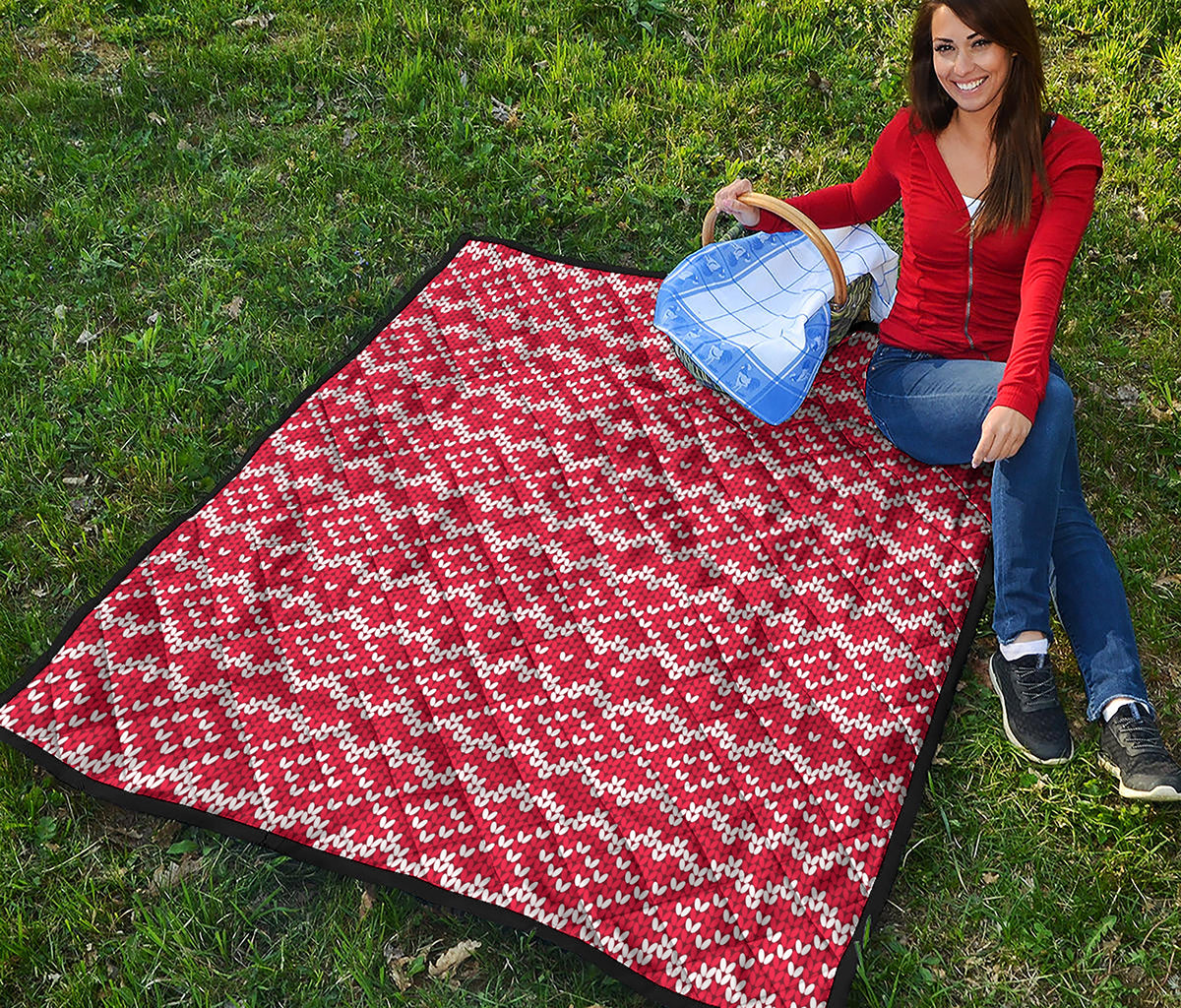 Geometric Knitted Pattern Print Quilt