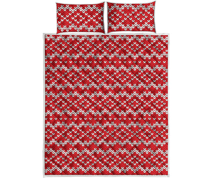 Geometric Knitted Pattern Print Quilt Bed Set