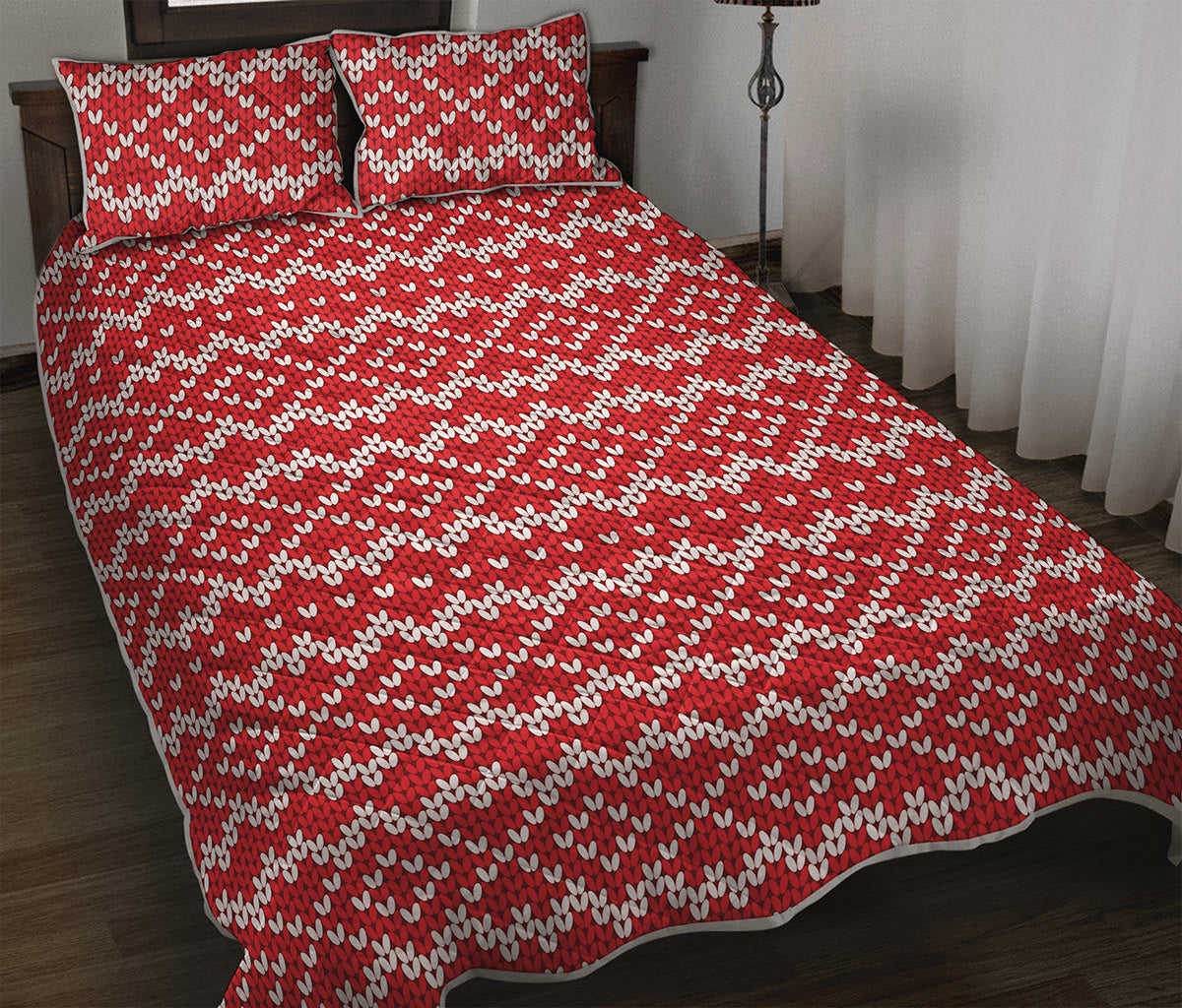 Geometric Knitted Pattern Print Quilt Bed Set