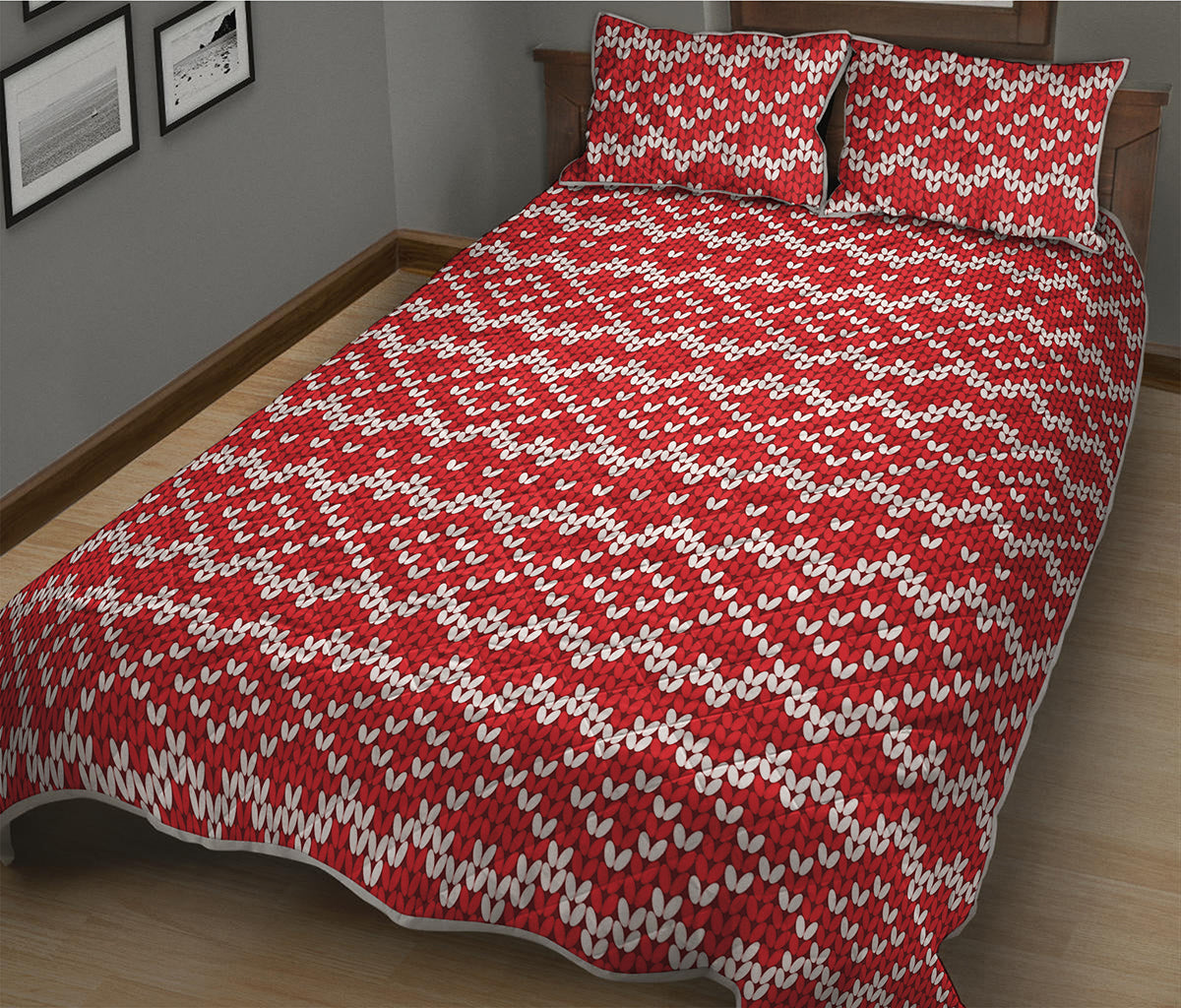 Geometric Knitted Pattern Print Quilt Bed Set