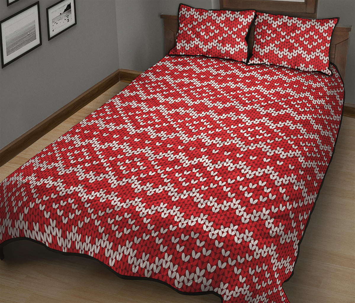 Geometric Knitted Pattern Print Quilt Bed Set