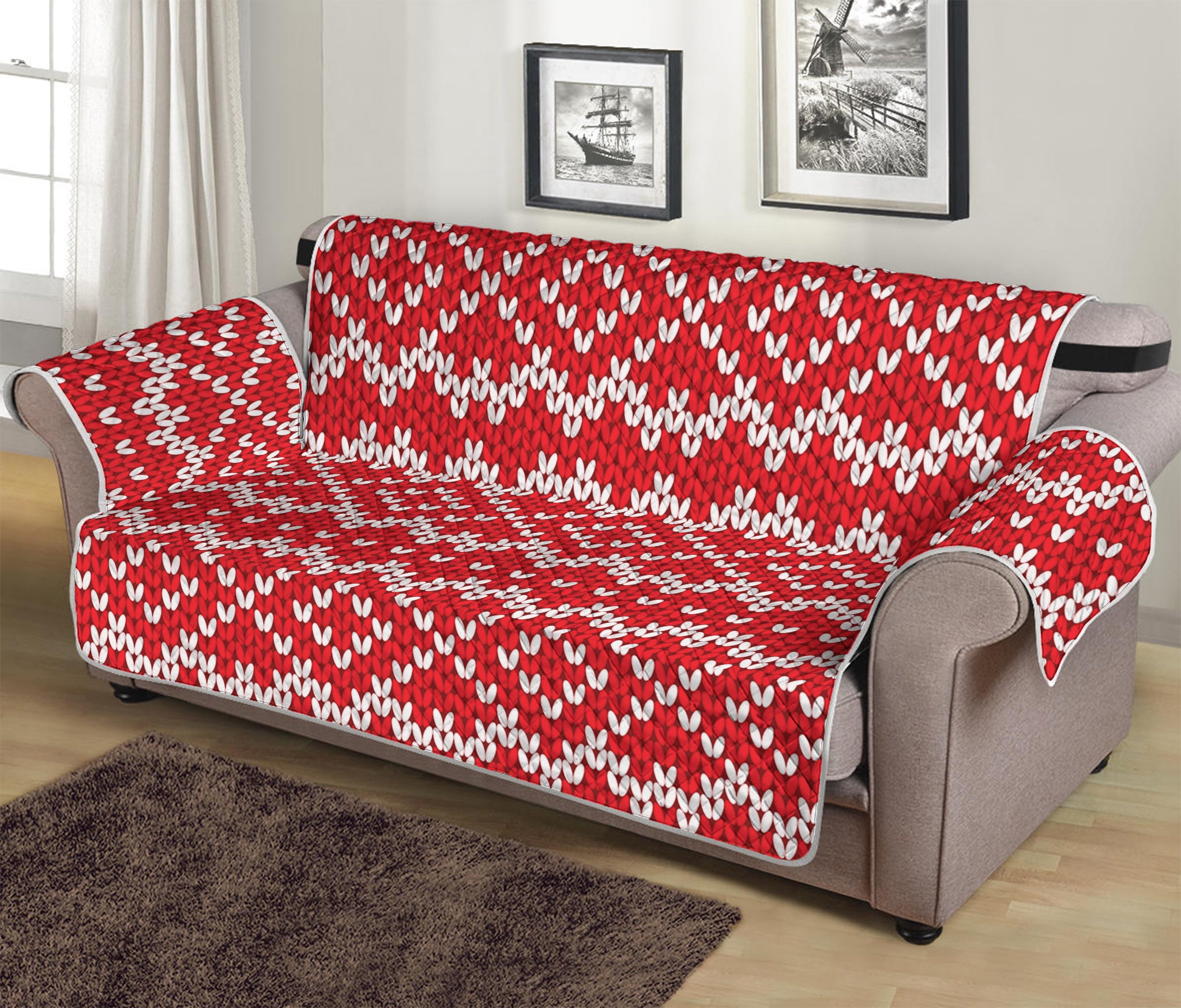 Geometric Knitted Pattern Print Sofa Protector