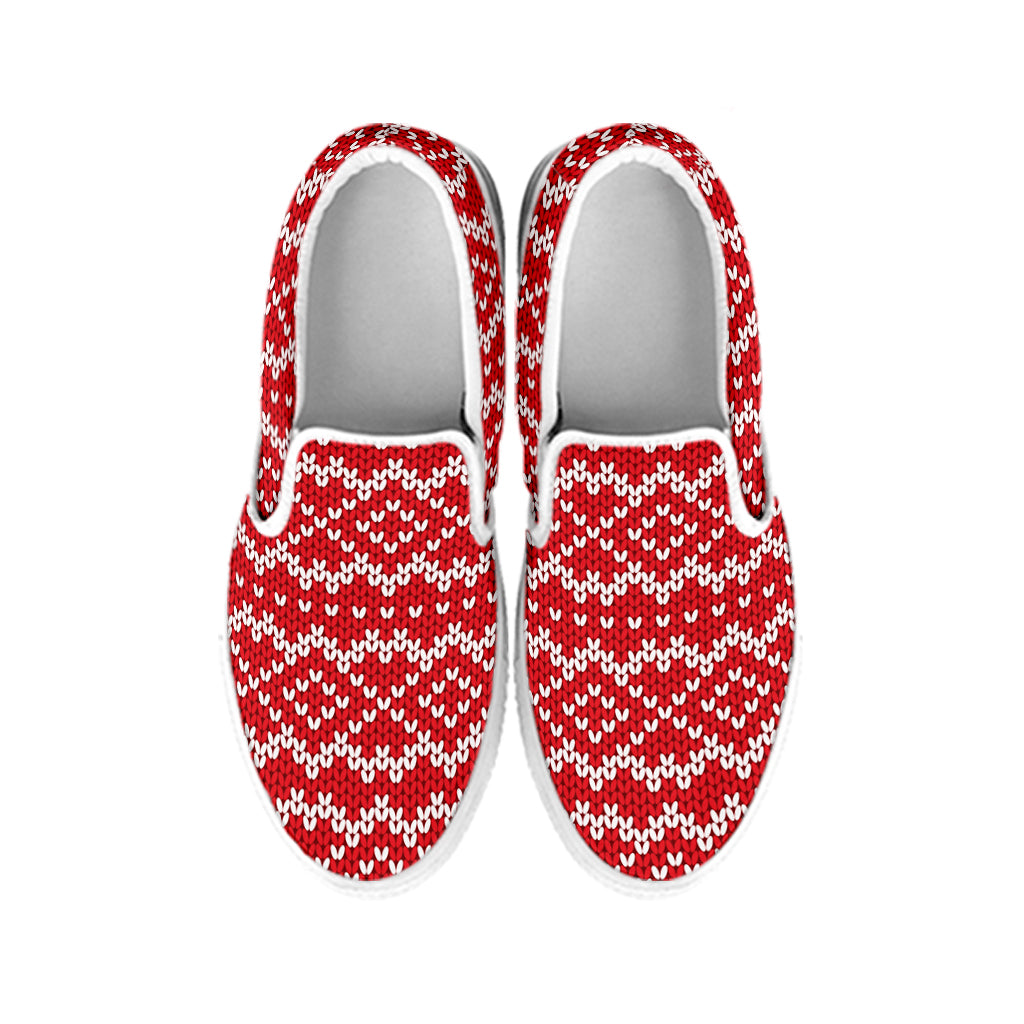 Geometric Knitted Pattern Print White Slip On Shoes