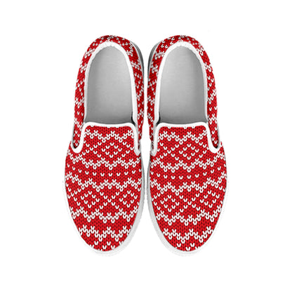 Geometric Knitted Pattern Print White Slip On Shoes