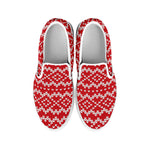 Geometric Knitted Pattern Print White Slip On Shoes