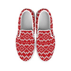 Geometric Knitted Pattern Print White Slip On Shoes