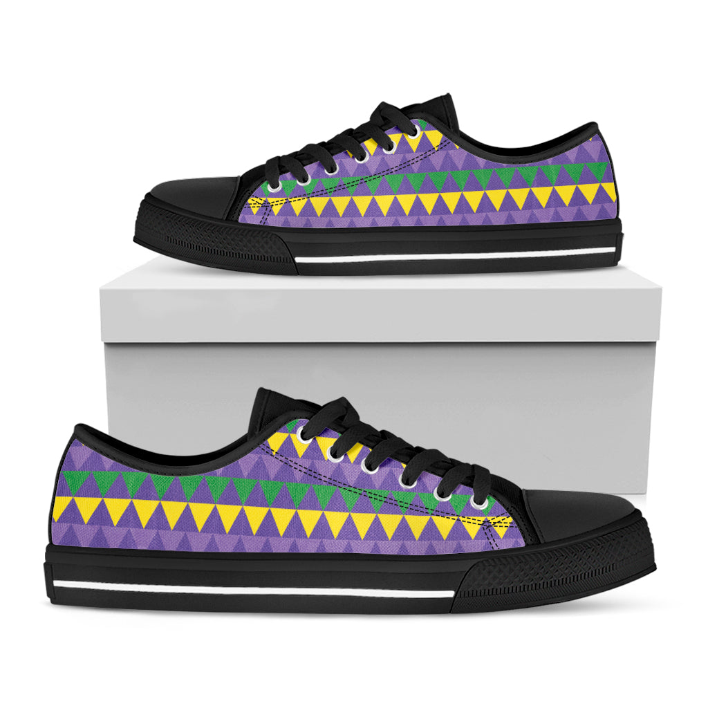 Geometric Mardi Gras Pattern Print Black Low Top Shoes