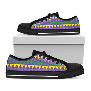 Geometric Mardi Gras Pattern Print Black Low Top Shoes