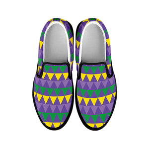 Geometric Mardi Gras Pattern Print Black Slip On Shoes