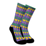 Geometric Mardi Gras Pattern Print Crew Socks