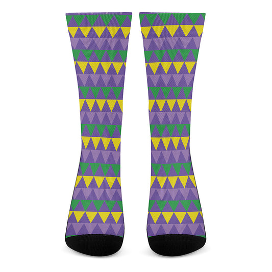 Geometric Mardi Gras Pattern Print Crew Socks