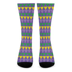 Geometric Mardi Gras Pattern Print Crew Socks