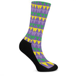 Geometric Mardi Gras Pattern Print Crew Socks