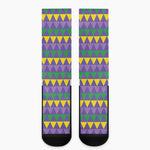 Geometric Mardi Gras Pattern Print Crew Socks