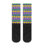 Geometric Mardi Gras Pattern Print Crew Socks