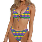 Geometric Mardi Gras Pattern Print Front Bow Tie Bikini