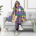 Geometric Mardi Gras Pattern Print Hooded Blanket