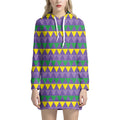 Geometric Mardi Gras Pattern Print Pullover Hoodie Dress