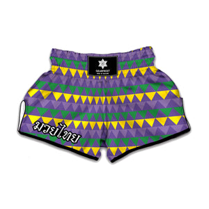 Geometric Mardi Gras Pattern Print Muay Thai Boxing Shorts