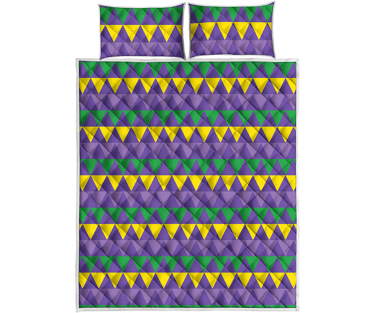 Geometric Mardi Gras Pattern Print Quilt Bed Set
