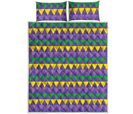Geometric Mardi Gras Pattern Print Quilt Bed Set