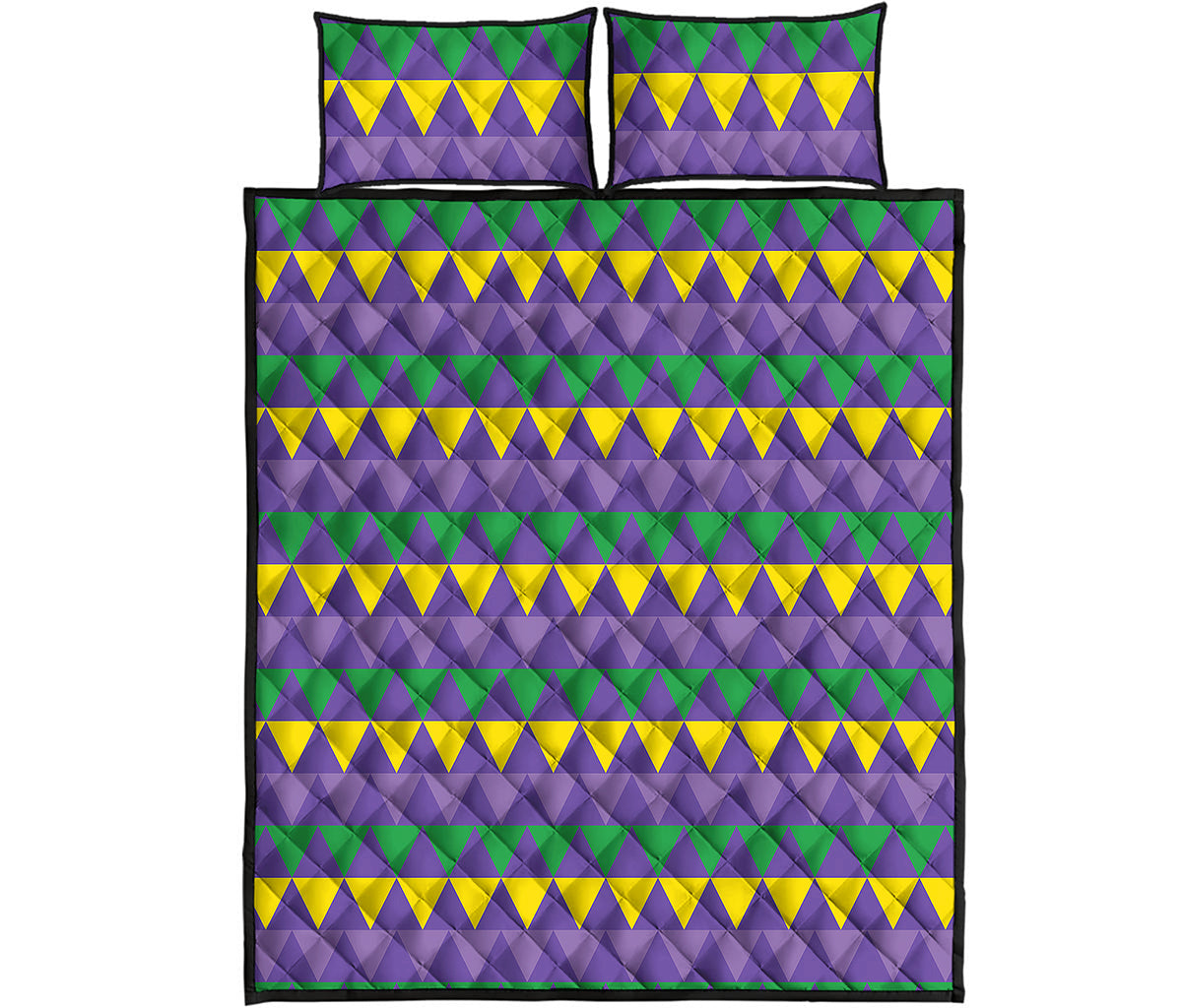Geometric Mardi Gras Pattern Print Quilt Bed Set