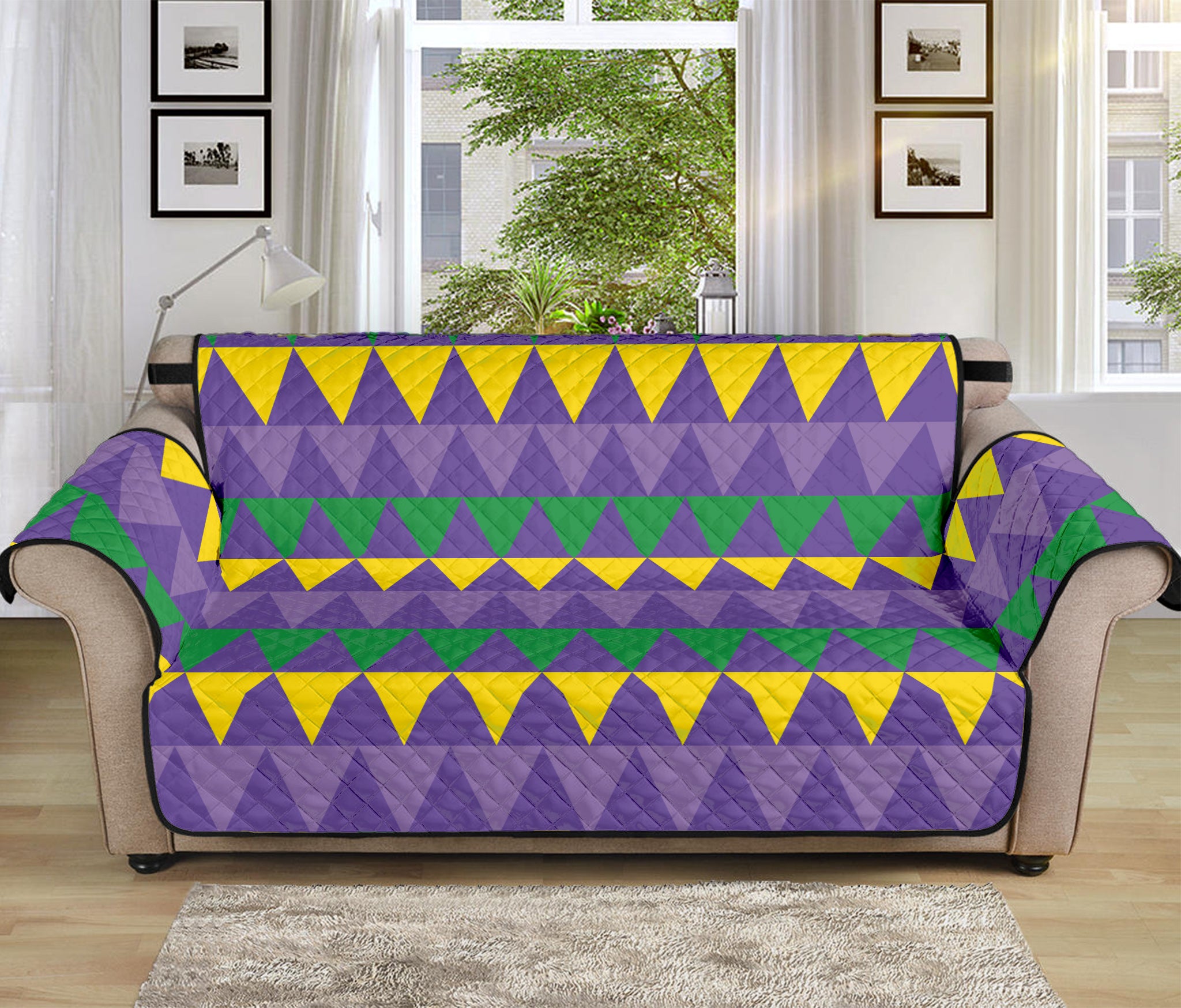 Geometric Mardi Gras Pattern Print Sofa Protector