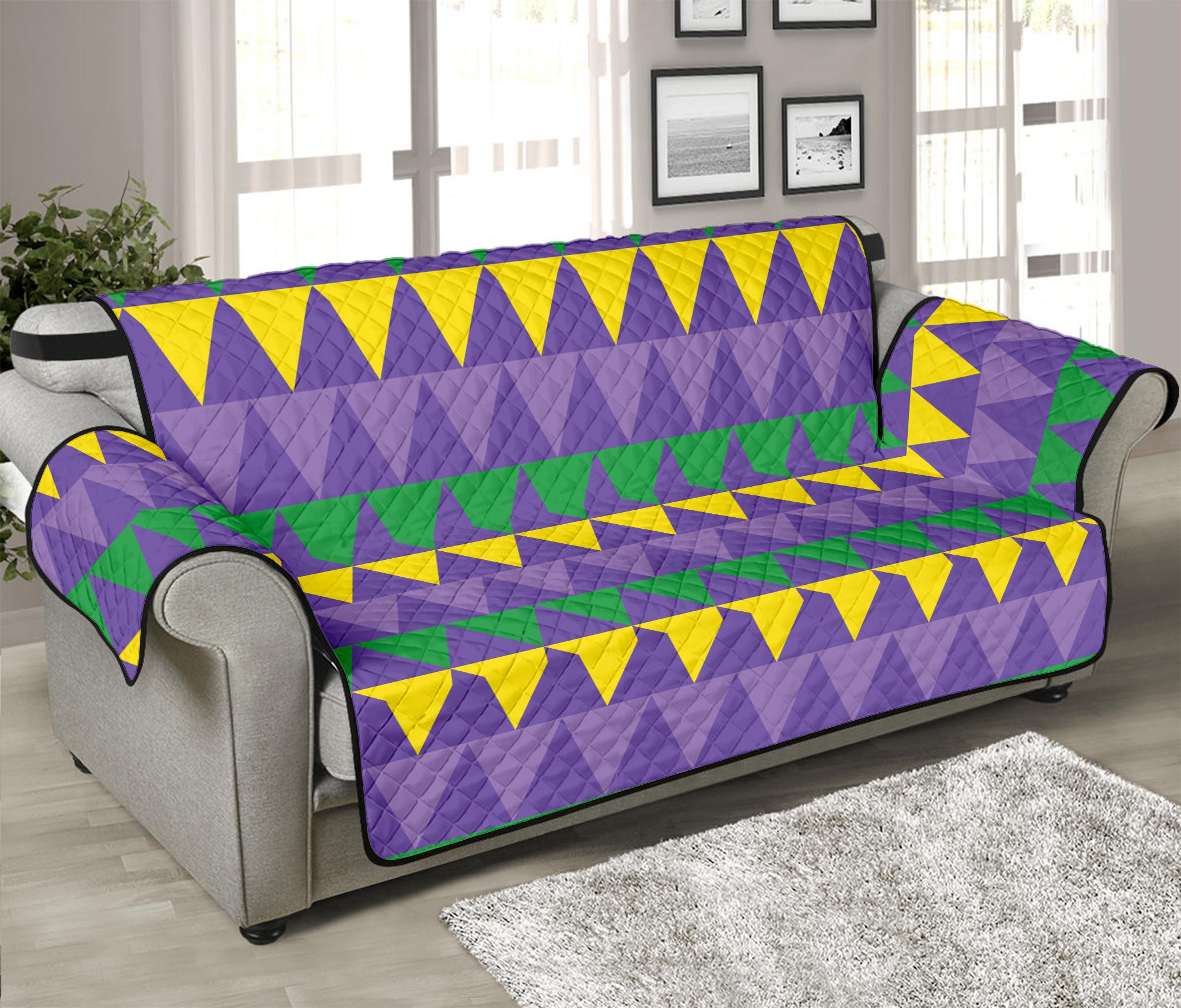 Geometric Mardi Gras Pattern Print Sofa Protector