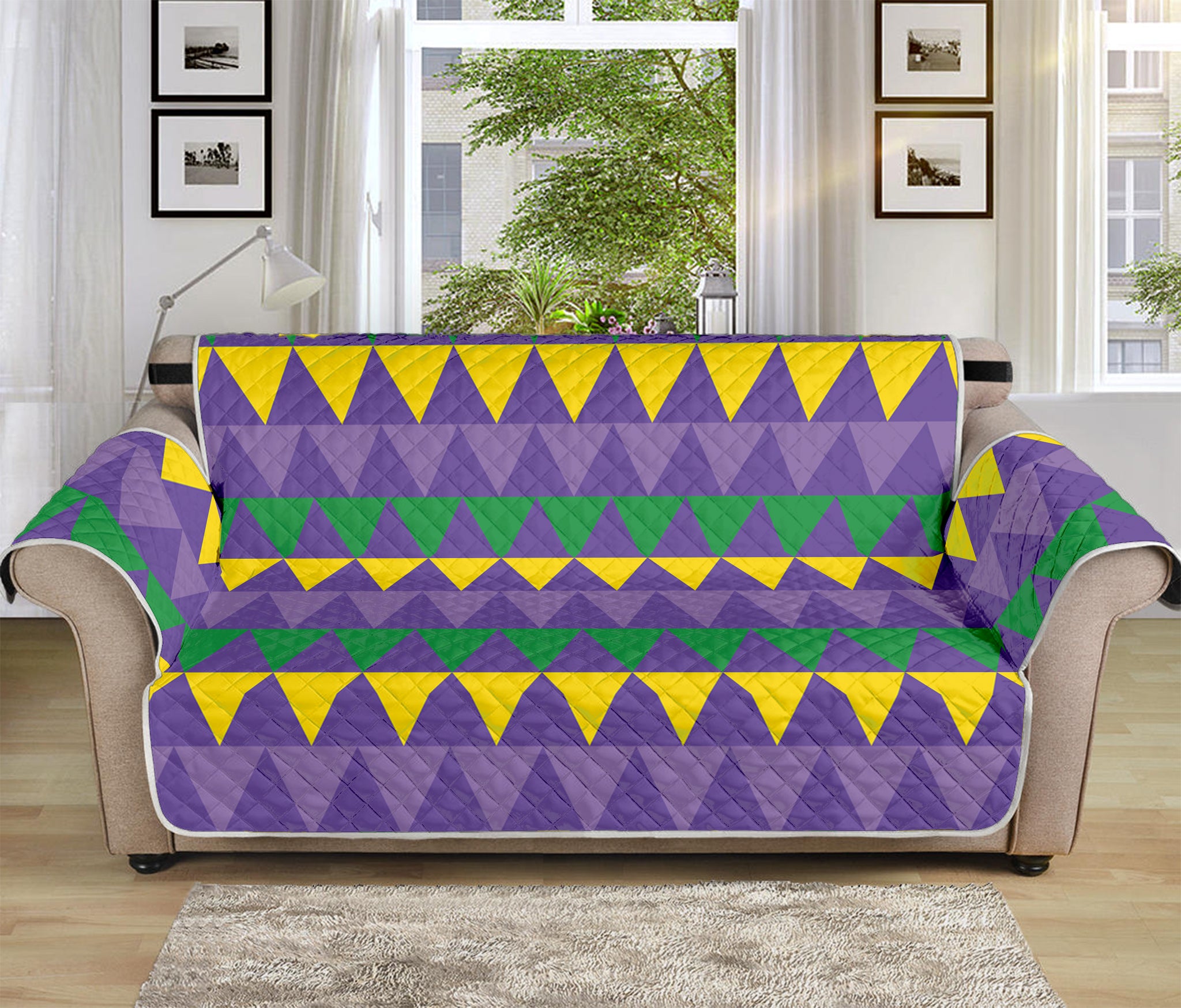 Geometric Mardi Gras Pattern Print Sofa Protector