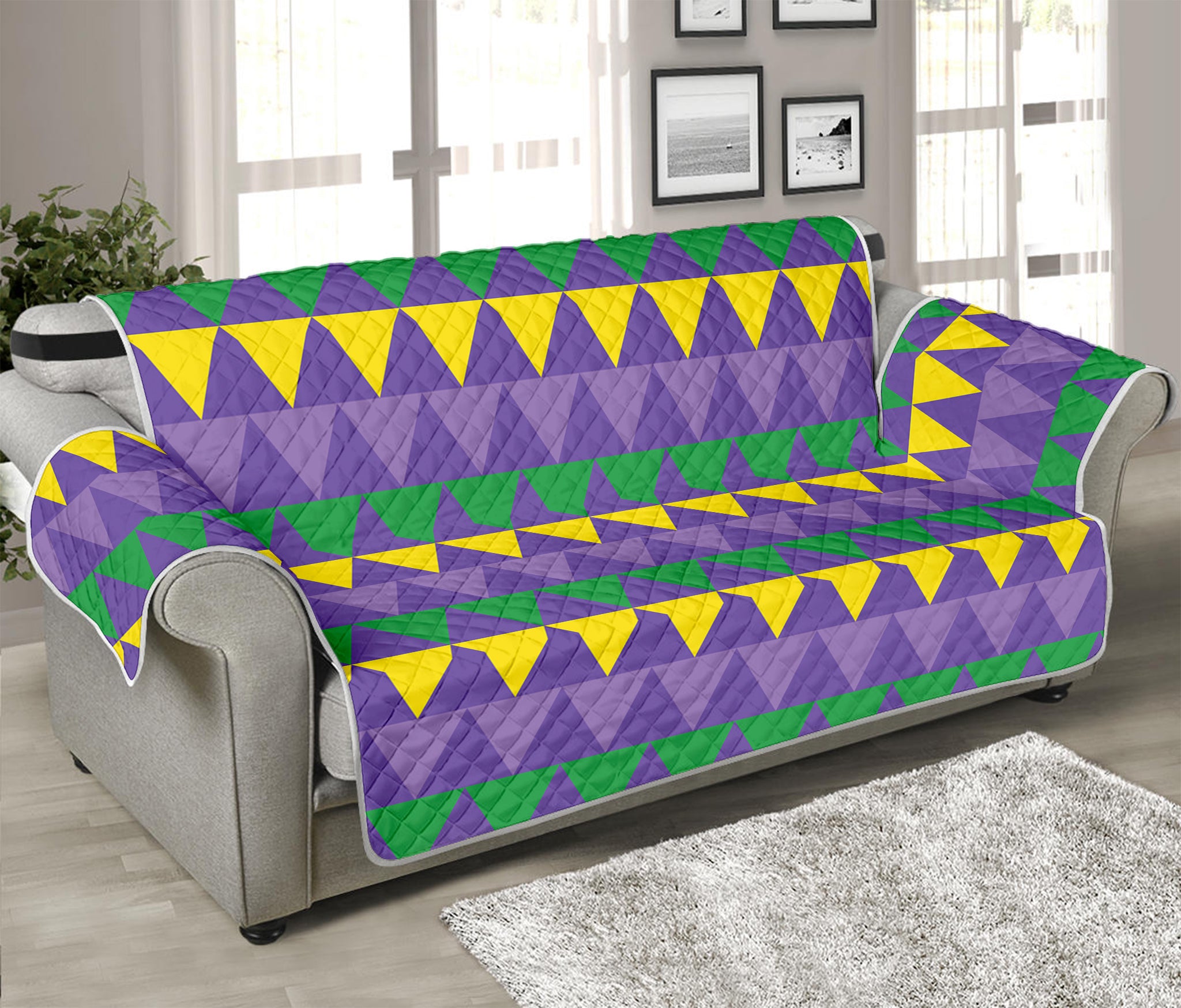 Geometric Mardi Gras Pattern Print Sofa Protector