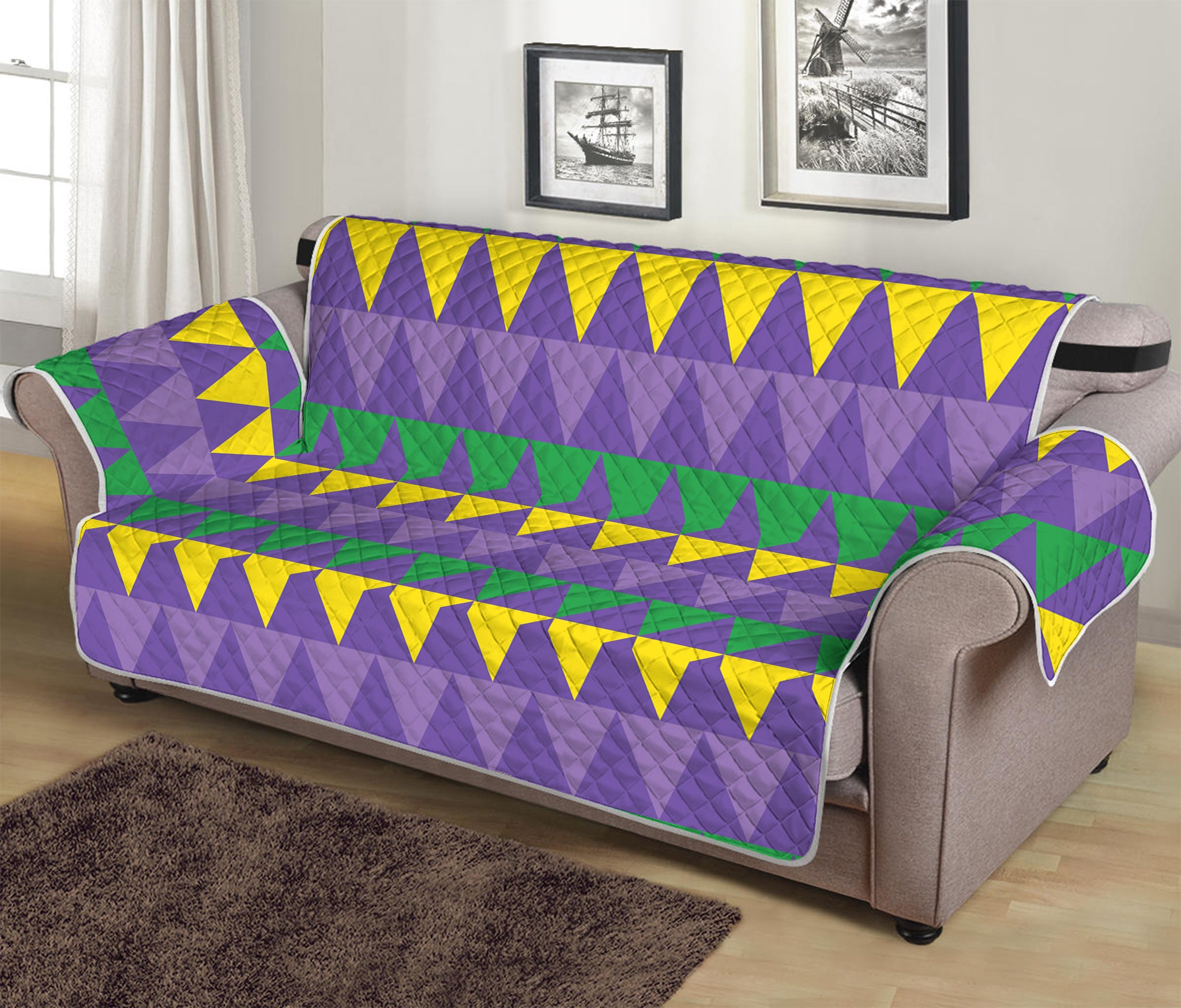 Geometric Mardi Gras Pattern Print Sofa Protector