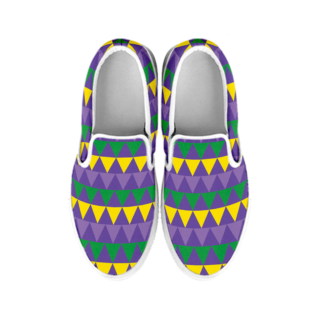 Geometric Mardi Gras Pattern Print White Slip On Shoes