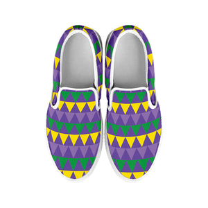 Geometric Mardi Gras Pattern Print White Slip On Shoes