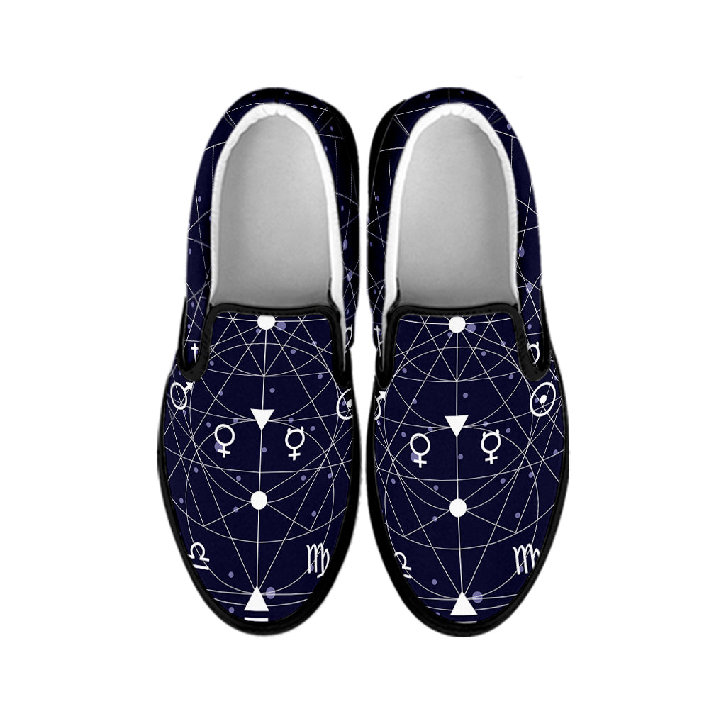 Geometric Moon Phase Print Black Slip On Shoes
