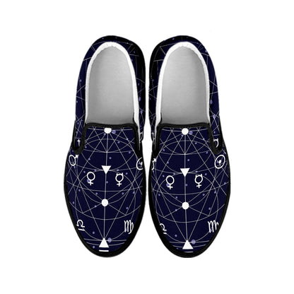 Geometric Moon Phase Print Black Slip On Shoes