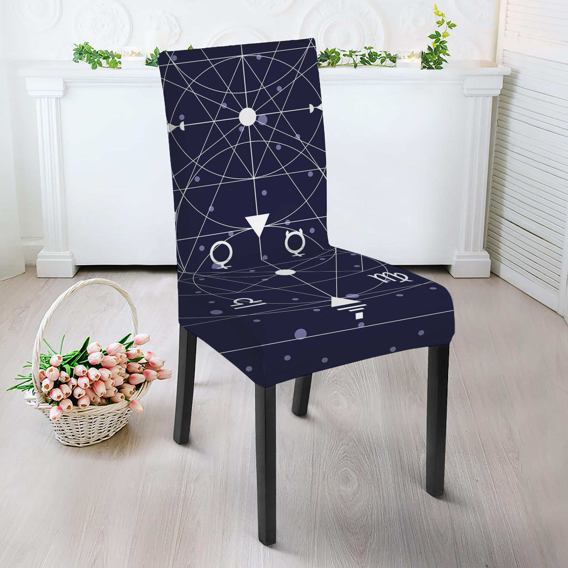 Geometric Moon Phase Print Dining Chair Slipcover