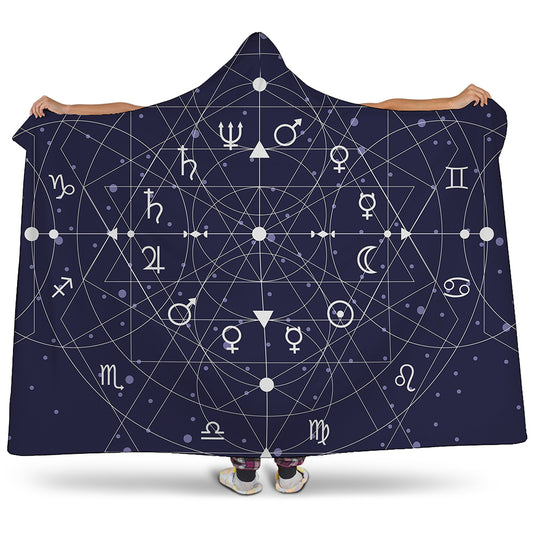 Geometric Moon Phase Print Hooded Blanket