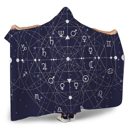 Geometric Moon Phase Print Hooded Blanket