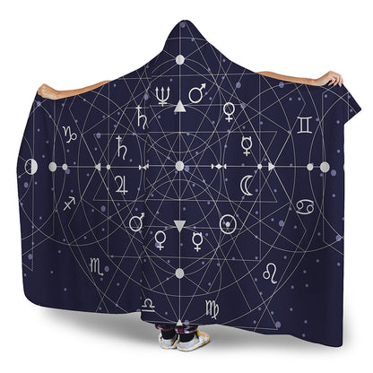 Geometric Moon Phase Print Hooded Blanket