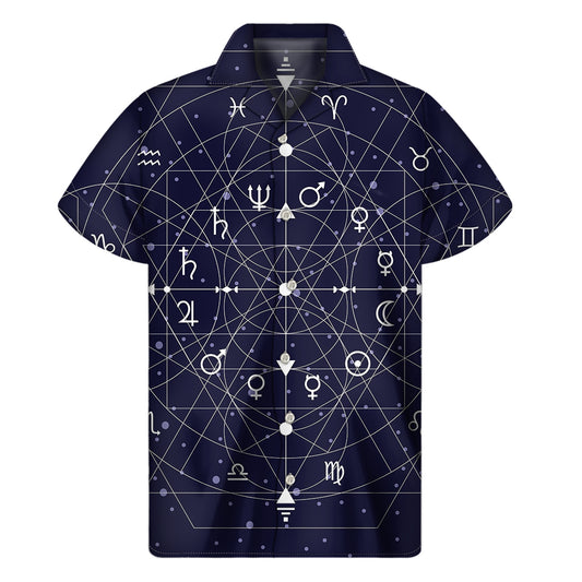 Geometric Moon Phase Print Men's Short Sleeve Shirt