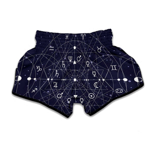 Geometric Moon Phase Print Muay Thai Boxing Shorts