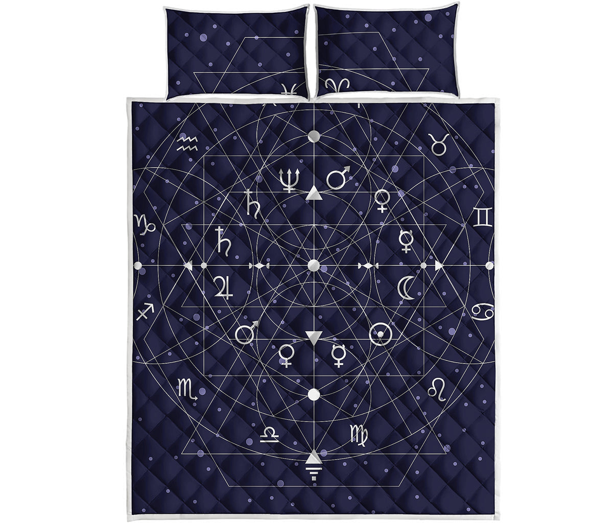 Geometric Moon Phase Print Quilt Bed Set