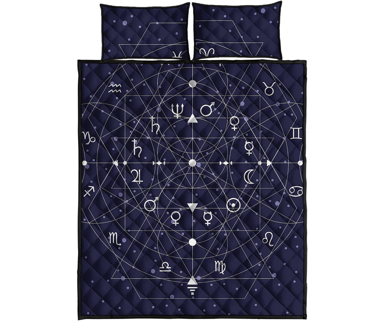 Geometric Moon Phase Print Quilt Bed Set